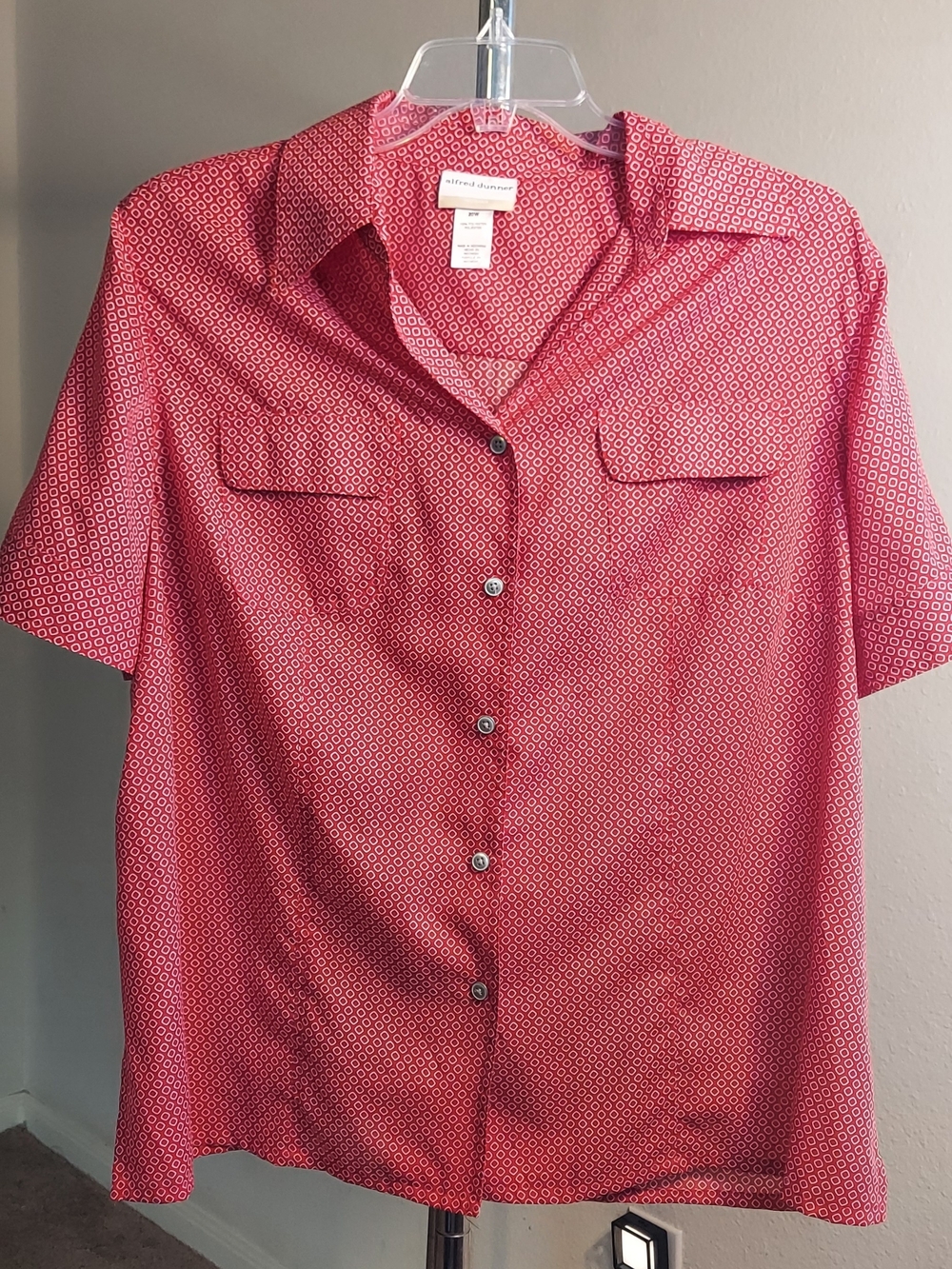 Alfred Dunner Red Geometric Short Sleeve Button-Up Blouse